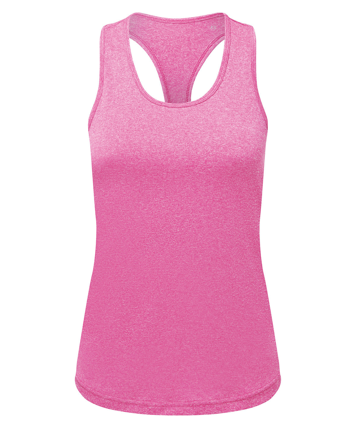 TriDri Women's recycled performance slim racer back vest in Pink Melange, front view
