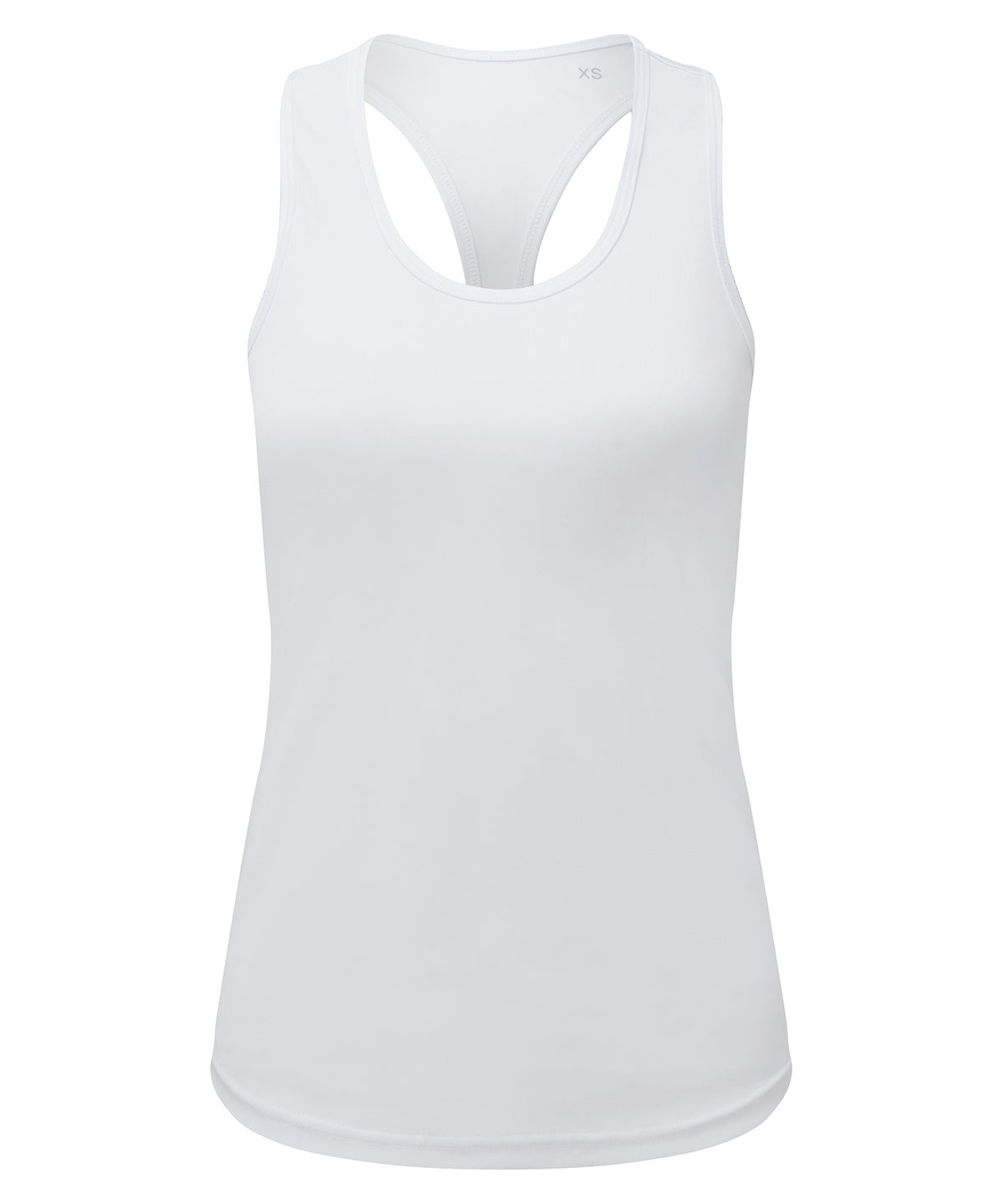 TriDri Women's recycled performance slim racer back vest in White, front view