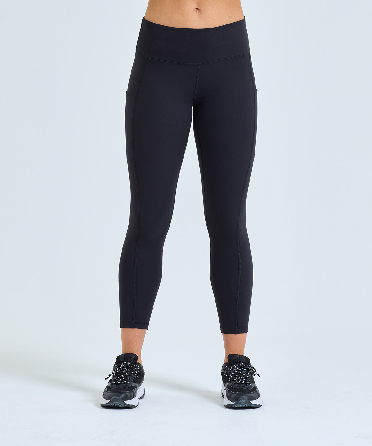 TriDri Women's recycled performance 7/8 leggings in Black, lifestyle photo