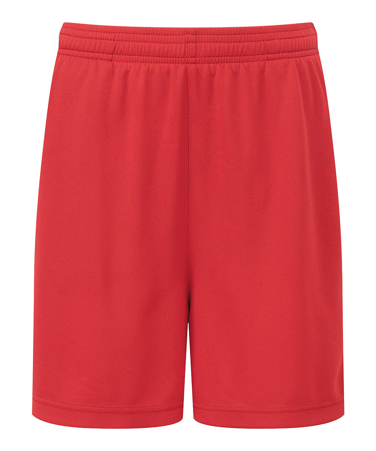 TriDri Kids ion-charge performance shorts in Fire Red, front view