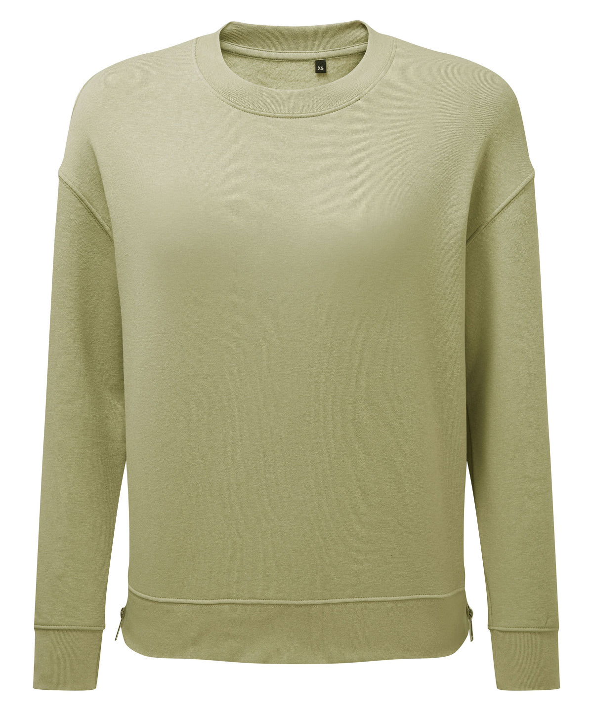 TriDri Women's recycled chill zip sweatshirt in Sage Green, front view