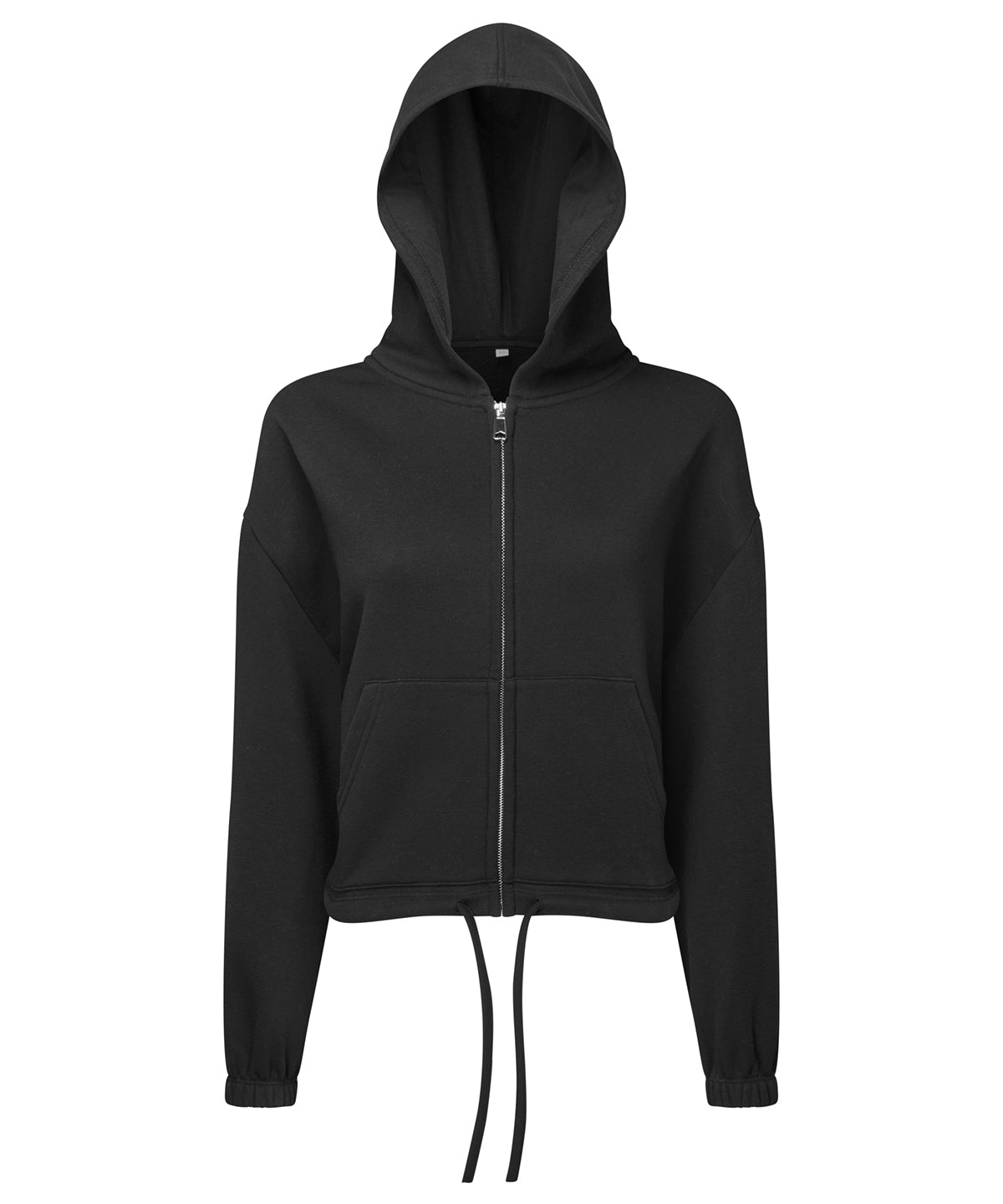 TriDri Women's recycled cropped oversize full-zip hoodie in Black, front view