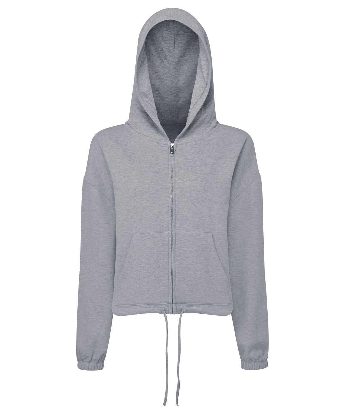 TriDri Women's recycled cropped oversize full-zip hoodie in Heather_20Grey, front view