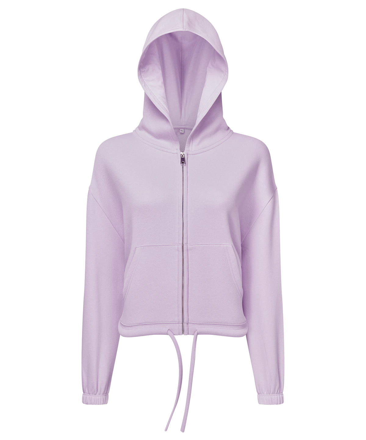 TriDri Women's recycled cropped oversize full-zip hoodie in Lilac, front view