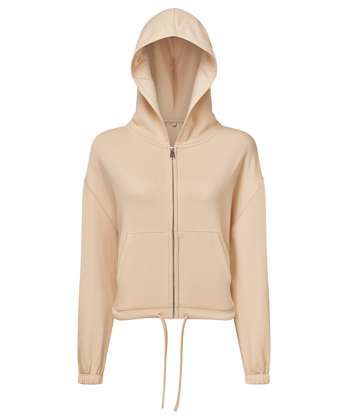 TriDri Women's recycled cropped oversize full-zip hoodie in Nude, front view