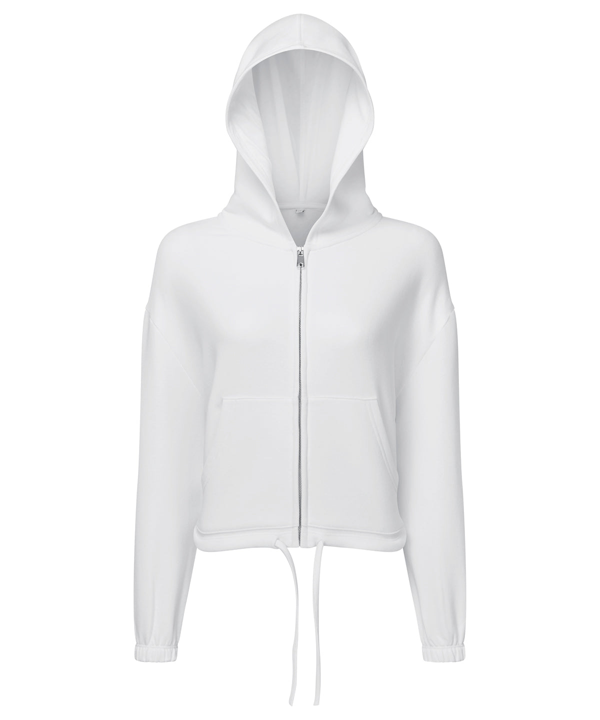 TriDri Women's recycled cropped oversize full-zip hoodie in White, front view