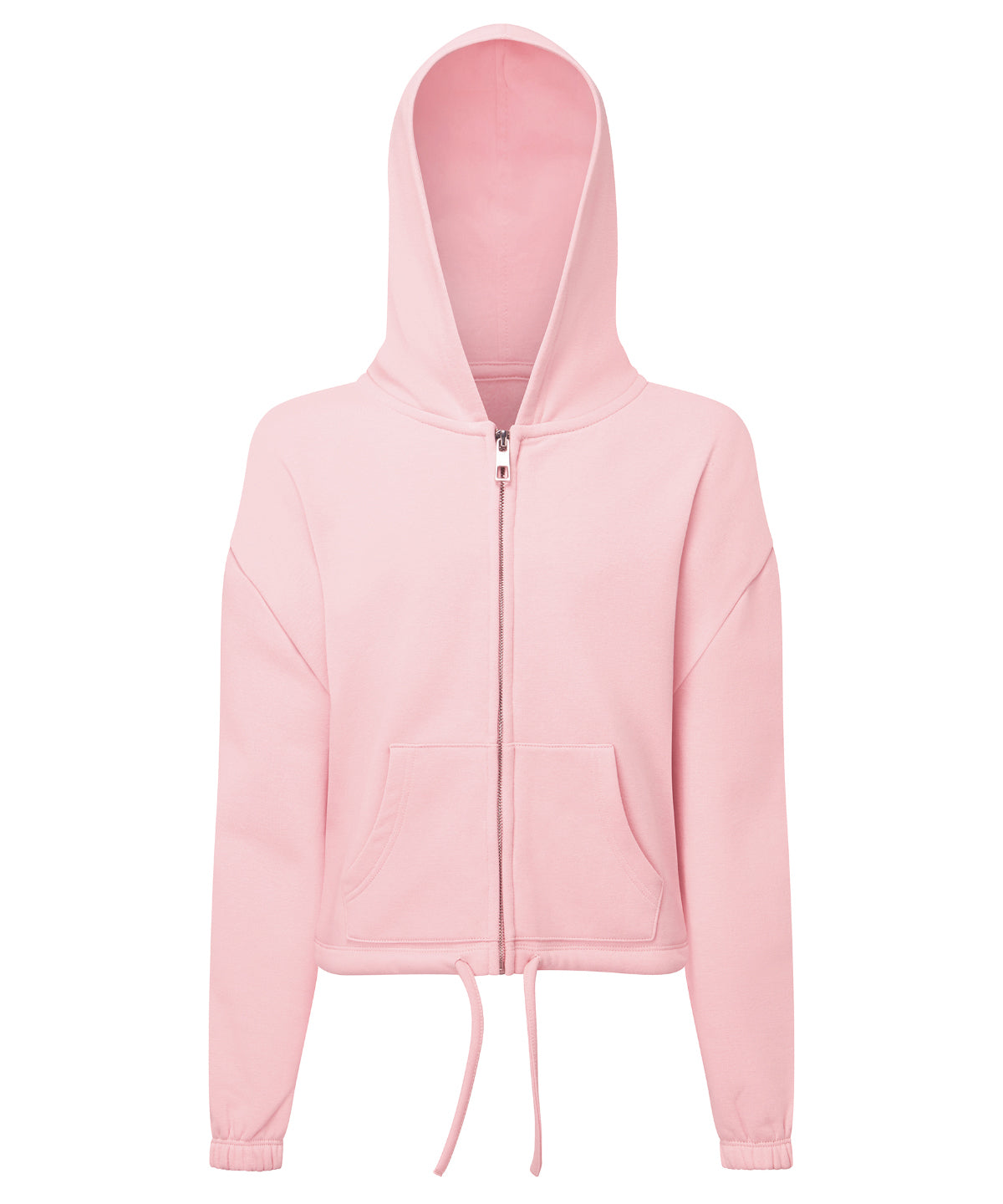 TriDri Kids recycled cropped oversize full-zip hoodie in Light Pink, front view