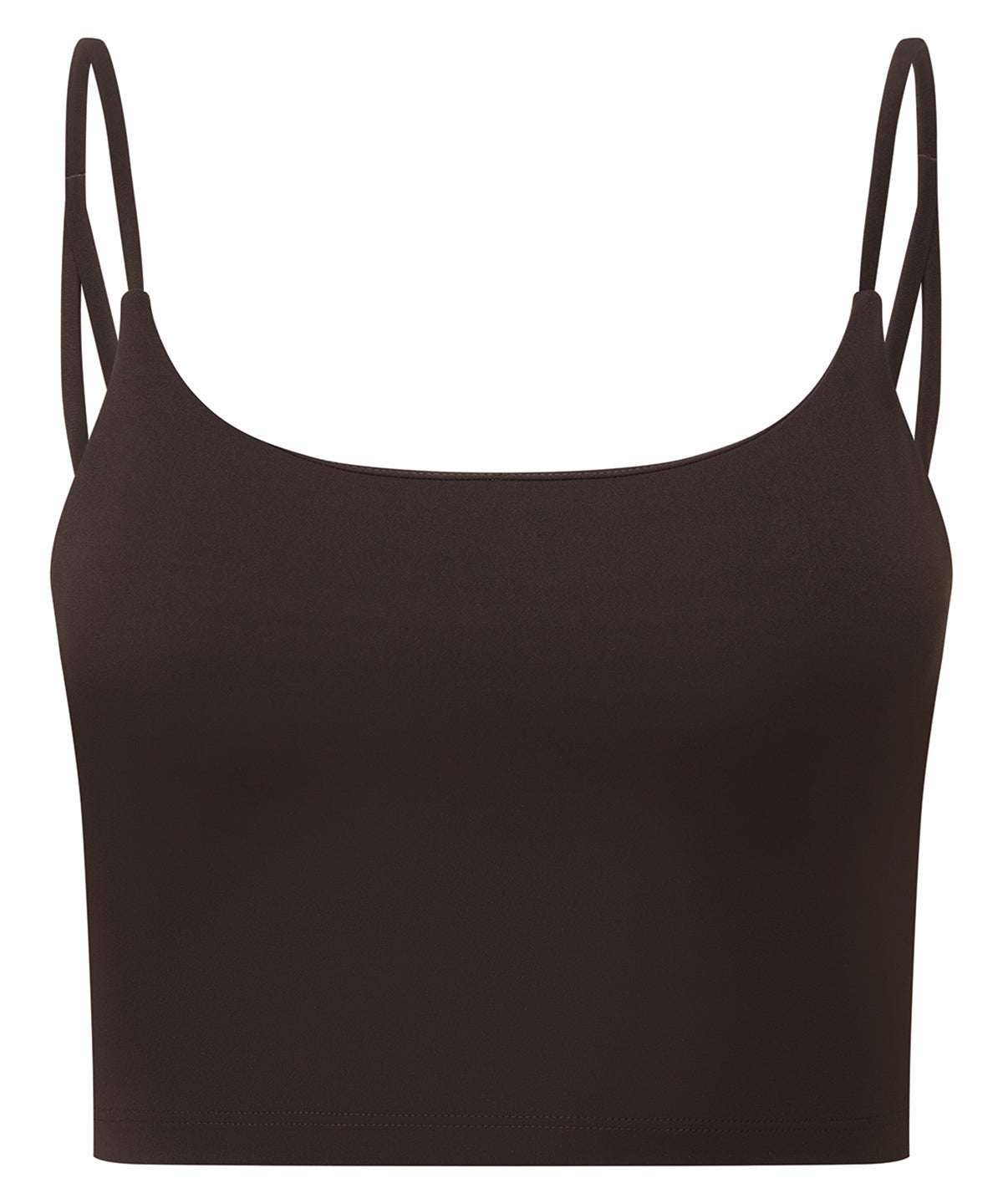 TriDri Women's recycled luxe bra in Chocolate, front view