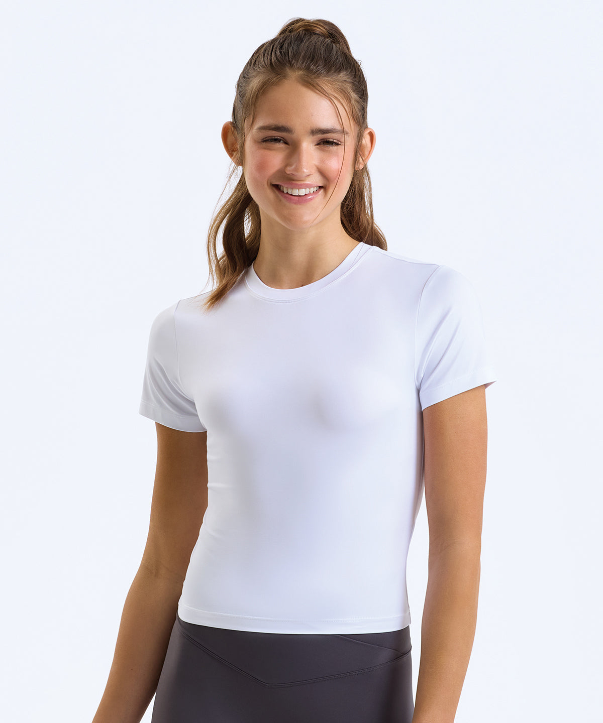 TriDri Women's luxe fitted tee, lifestyle photo
