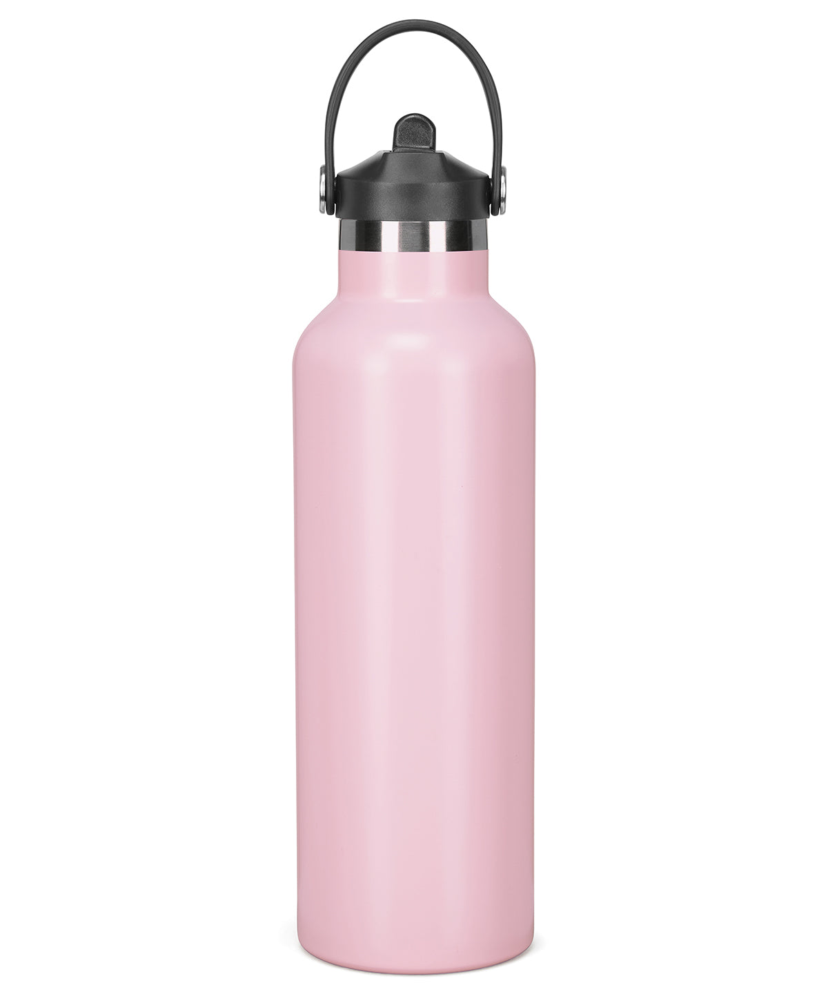 TriDri Vacuum sports water bottle with flip up straw in Light Pink, front view
