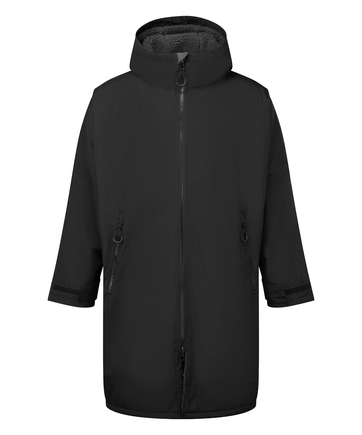 TriDri Recycled all-seasons waterproof changing robe in Black/Charcoal, front view