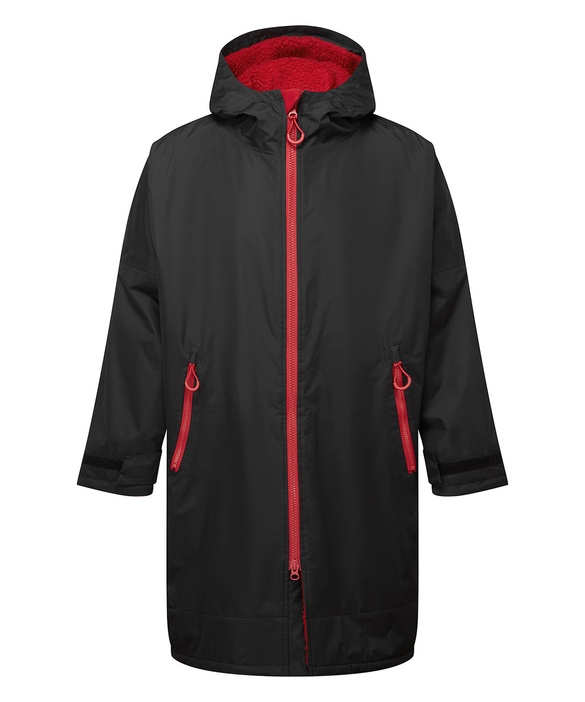 TriDri Recycled all-seasons waterproof changing robe in Black_Red, front view