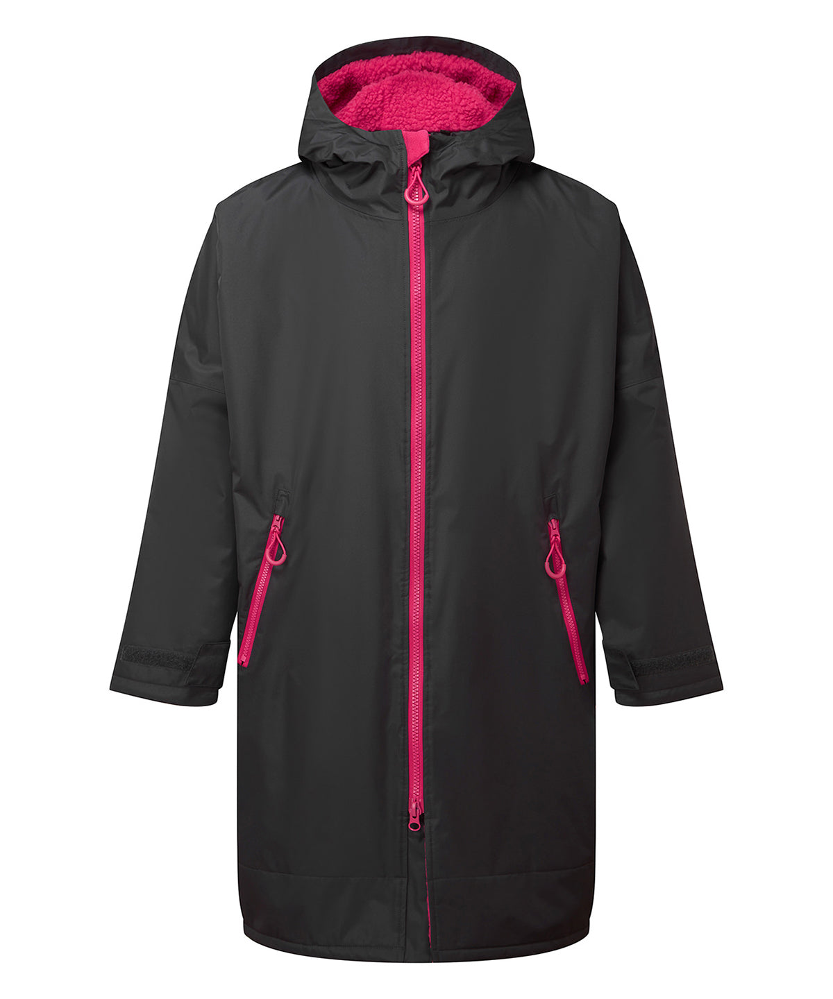TriDri Recycled all-seasons waterproof changing robe in Charcoal/Hot Pink, front view