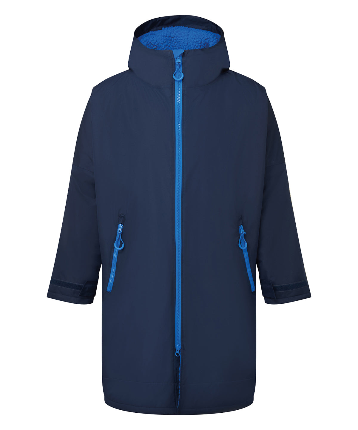 TriDri Recycled all-seasons waterproof changing robe in Navy/Sapphire, front view