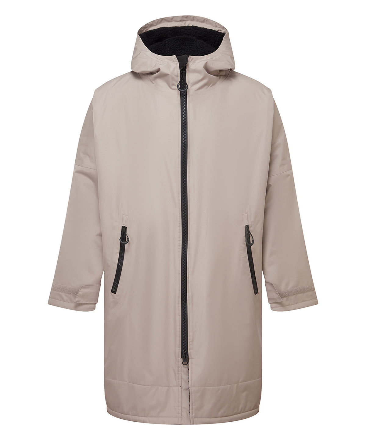 TriDri Recycled all-seasons waterproof changing robe in Stone/Black, front view