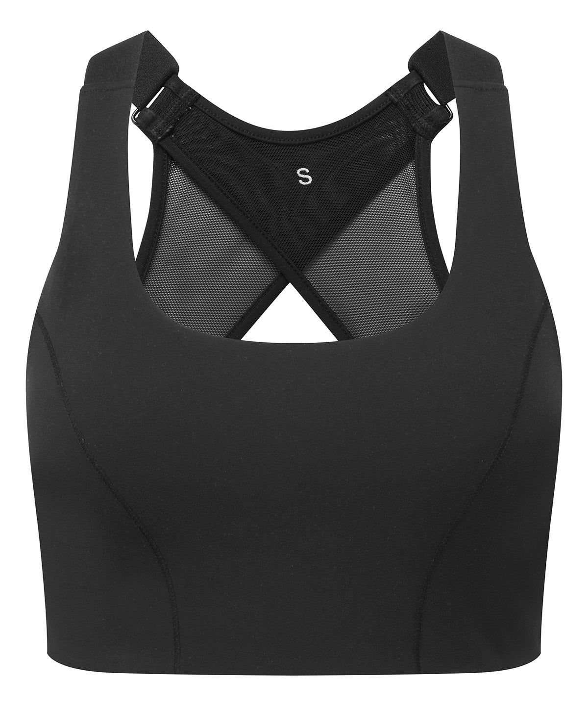 TriDri Recycled high impact sports bra in Black, front view