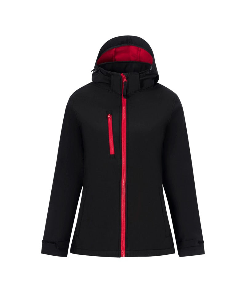 Regatta Professional - Women’s Venturer 3-Layer Hooded Printable Softshell Jacket - Blk(ClasRed)