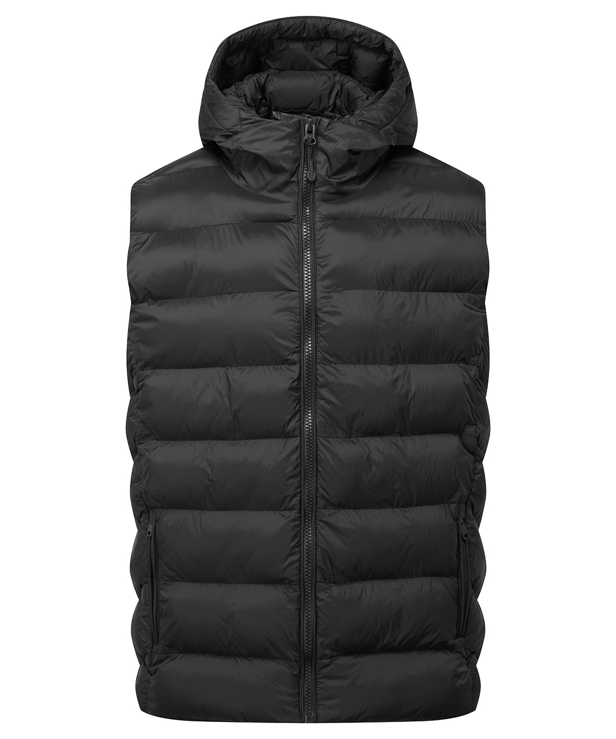 2786 Solitude recycled hooded bodywarmer in Black, front view