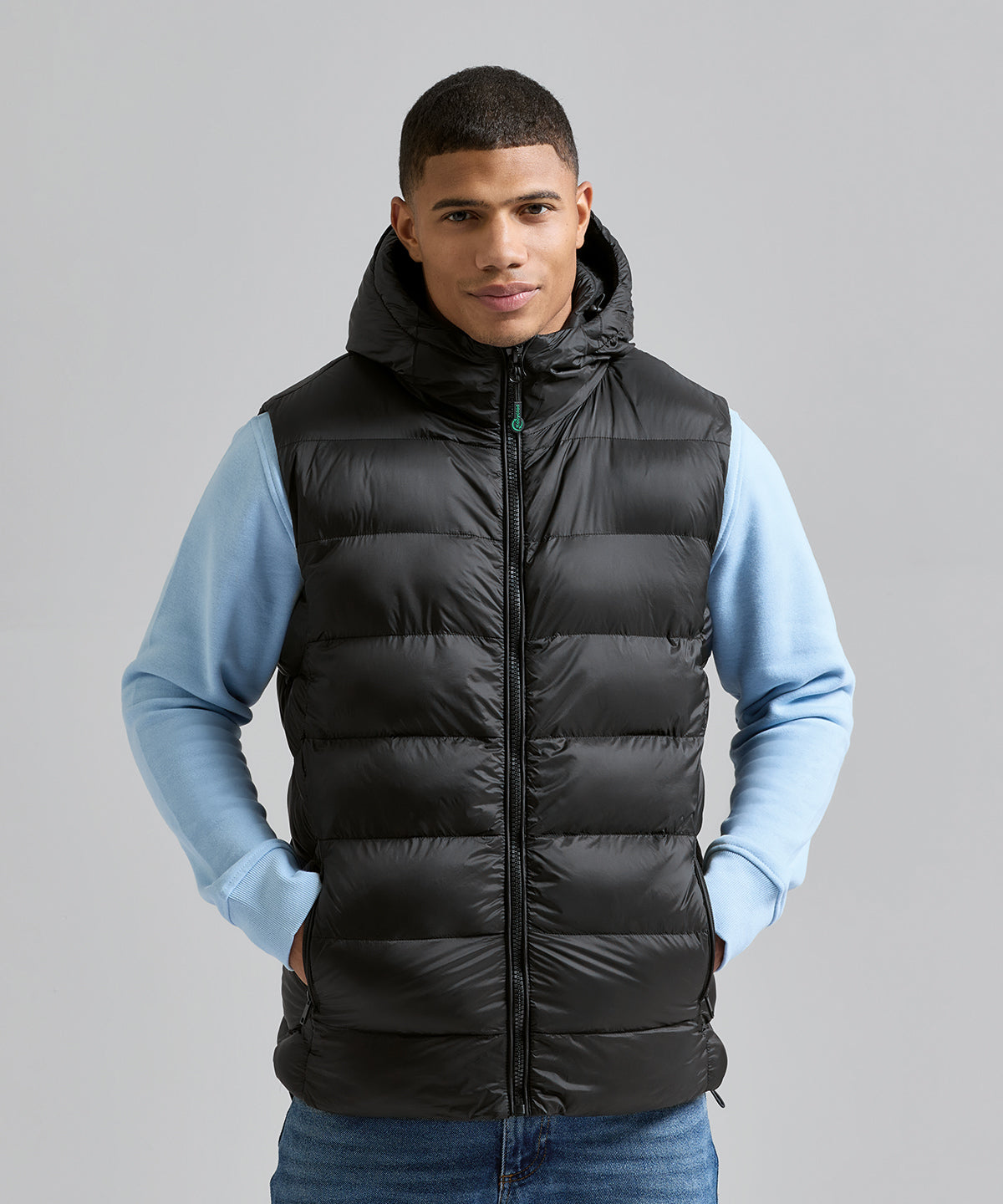 2786 Solitude recycled hooded bodywarmer in Black, lifestyle photo