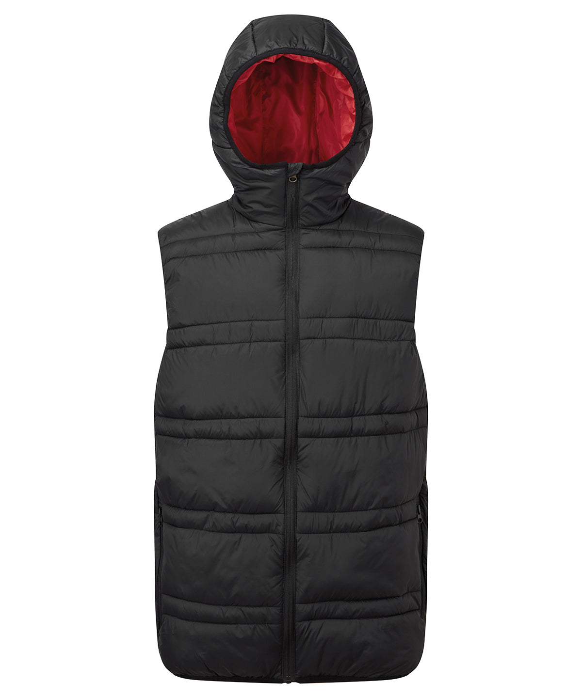 2786 Latitude hooded bodywarmer in Black/Red, front view