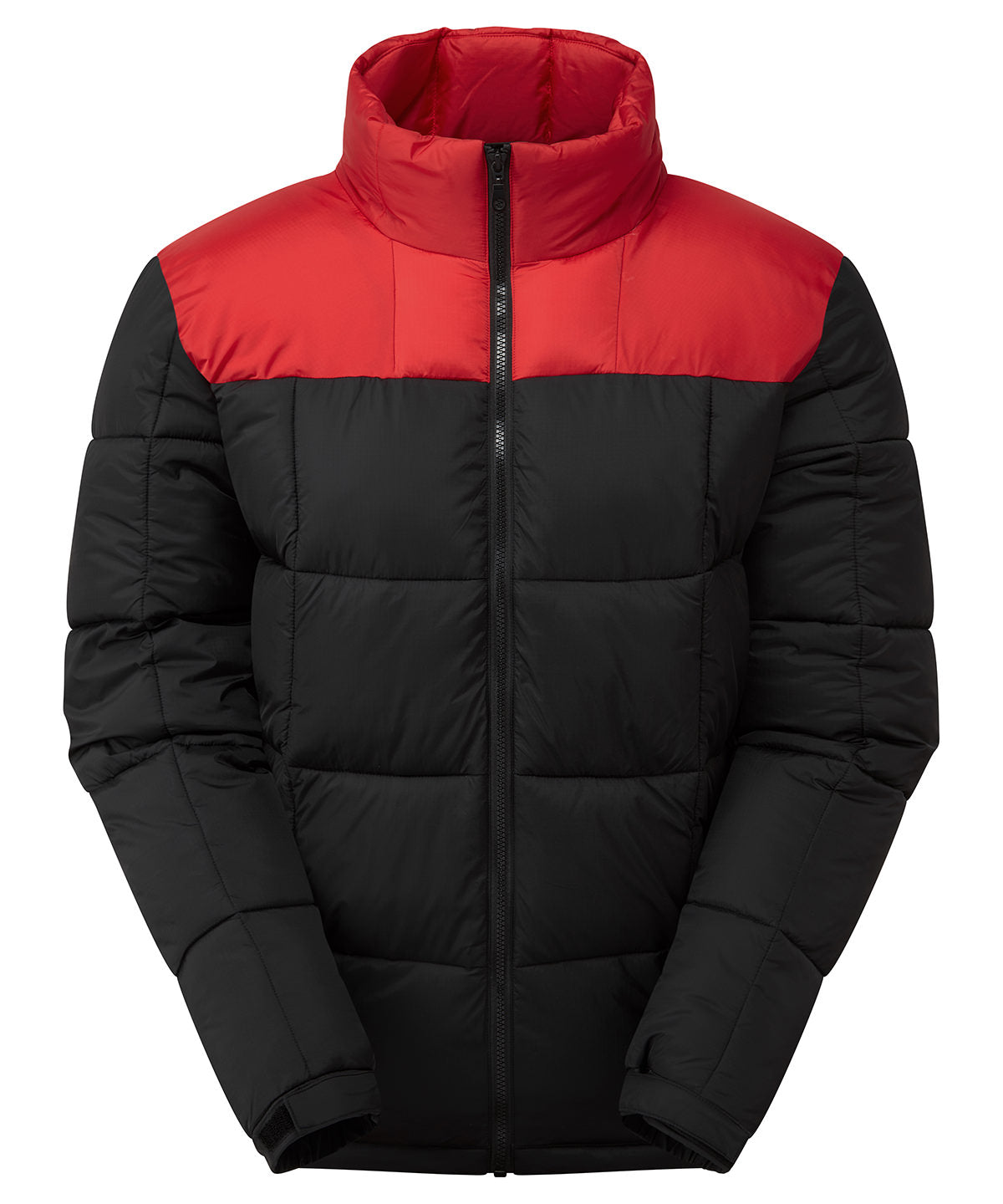 2786 Fourteener box quilt jacket in Black/Red, front view