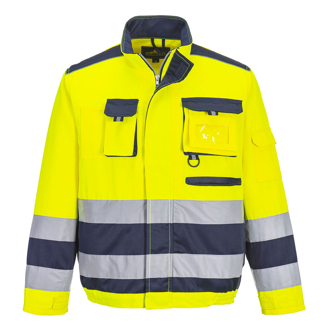 Portwest Lille Hi-Vis Contrast Bomber Jacket in Yellow/Navy, main product image