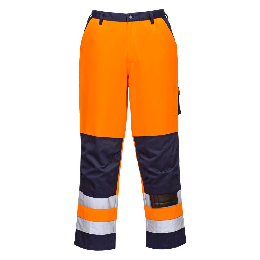 Portwest Lyon Hi-Vis Contrast Work Trousers in Orange/Navy, main product image