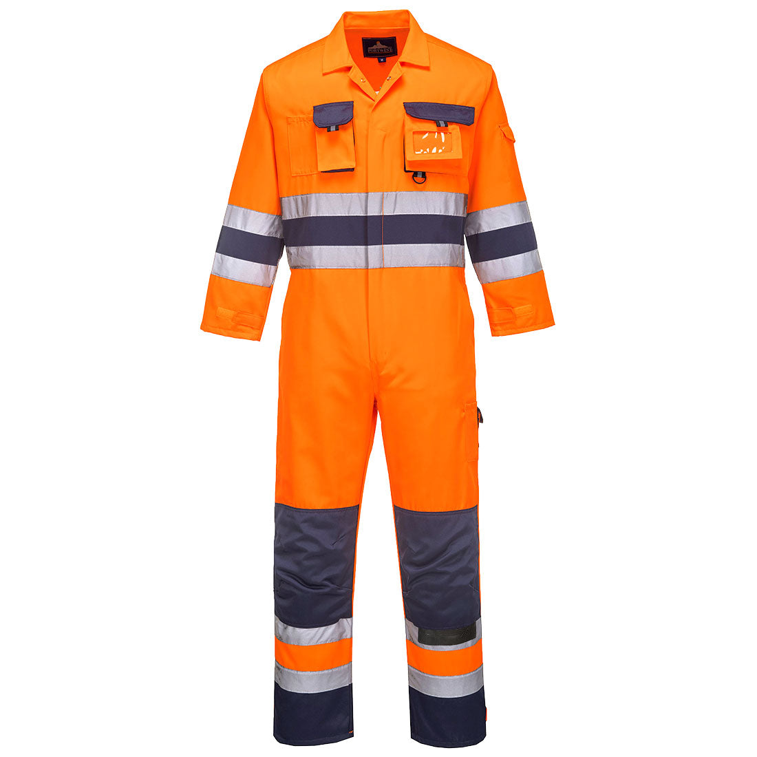 Portwest Nantes Hi-Vis Contrast Work Coverall in Orange/Navy, main product image