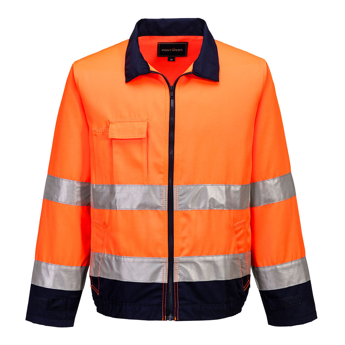 Portwest Madrid Hi-Vis Contrast Bomber Jacket in Orange/Navy, main product image