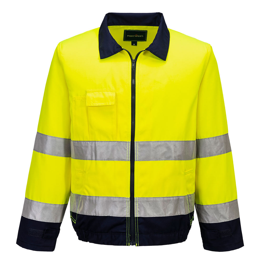 Portwest Madrid Hi-Vis Contrast Bomber Jacket in Yellow/Navy, image 2
