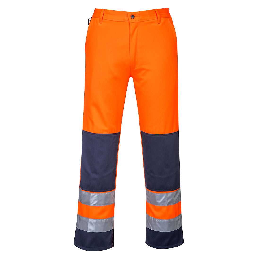 Portwest Seville Hi-Vis Contrast Work Trousers in Orange/Navy, main product image