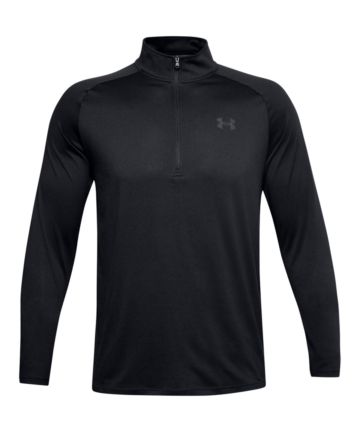 Under Armour Tech 2.0  1/2 zip long sleeve in Black/Charcoal, front view