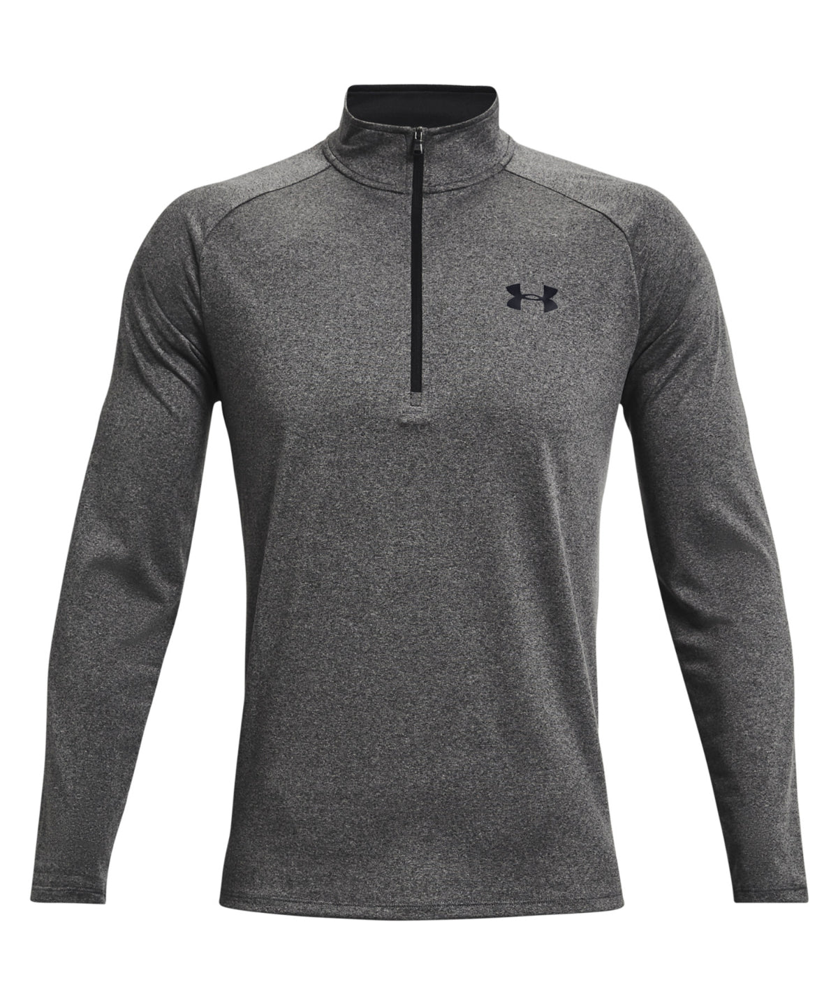 Under Armour Tech 2.0  1/2 zip long sleeve in Carbon Heather/Black, front view