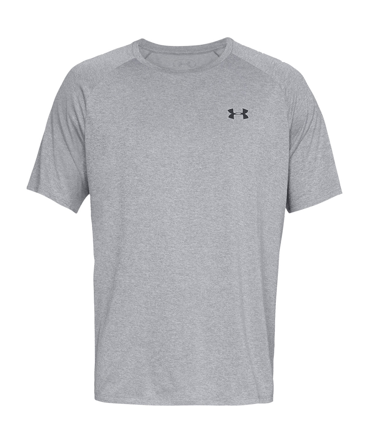 Under Armour Tech short sleeve in Steel Light Heather/Black, front view