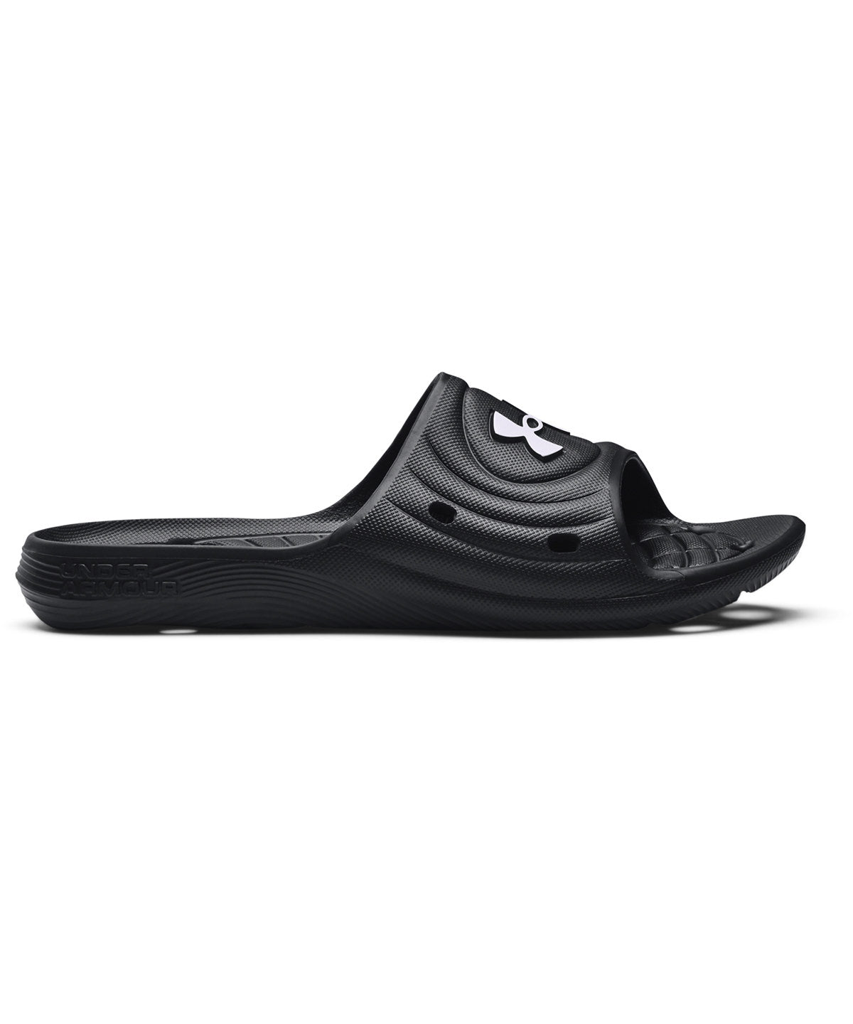 Under Armour UA Locker IV slides in Black/Black/White, front view