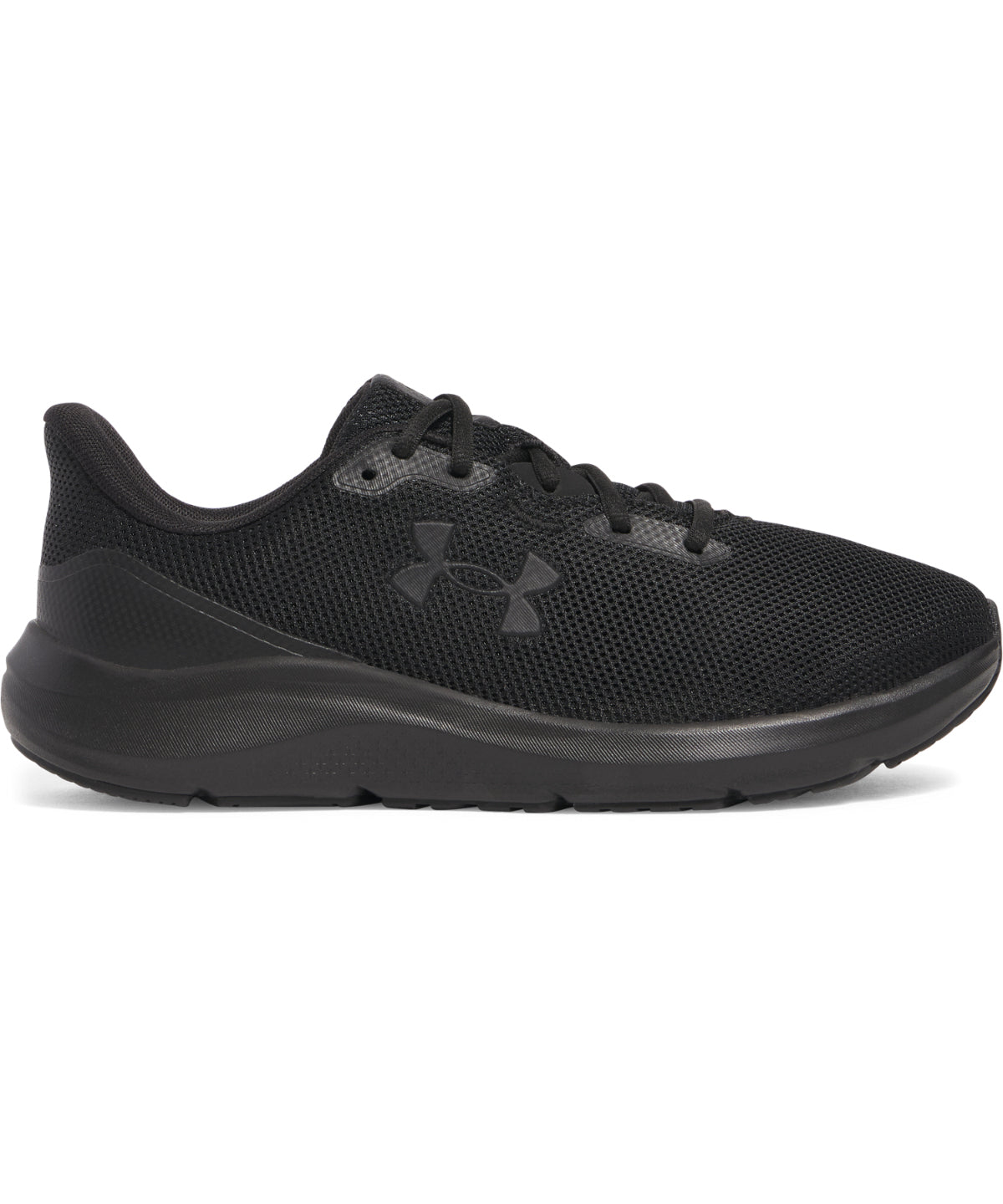 Under Armour UA Women’s charged pursuit 4 trainers in Black/Black/Black, front view