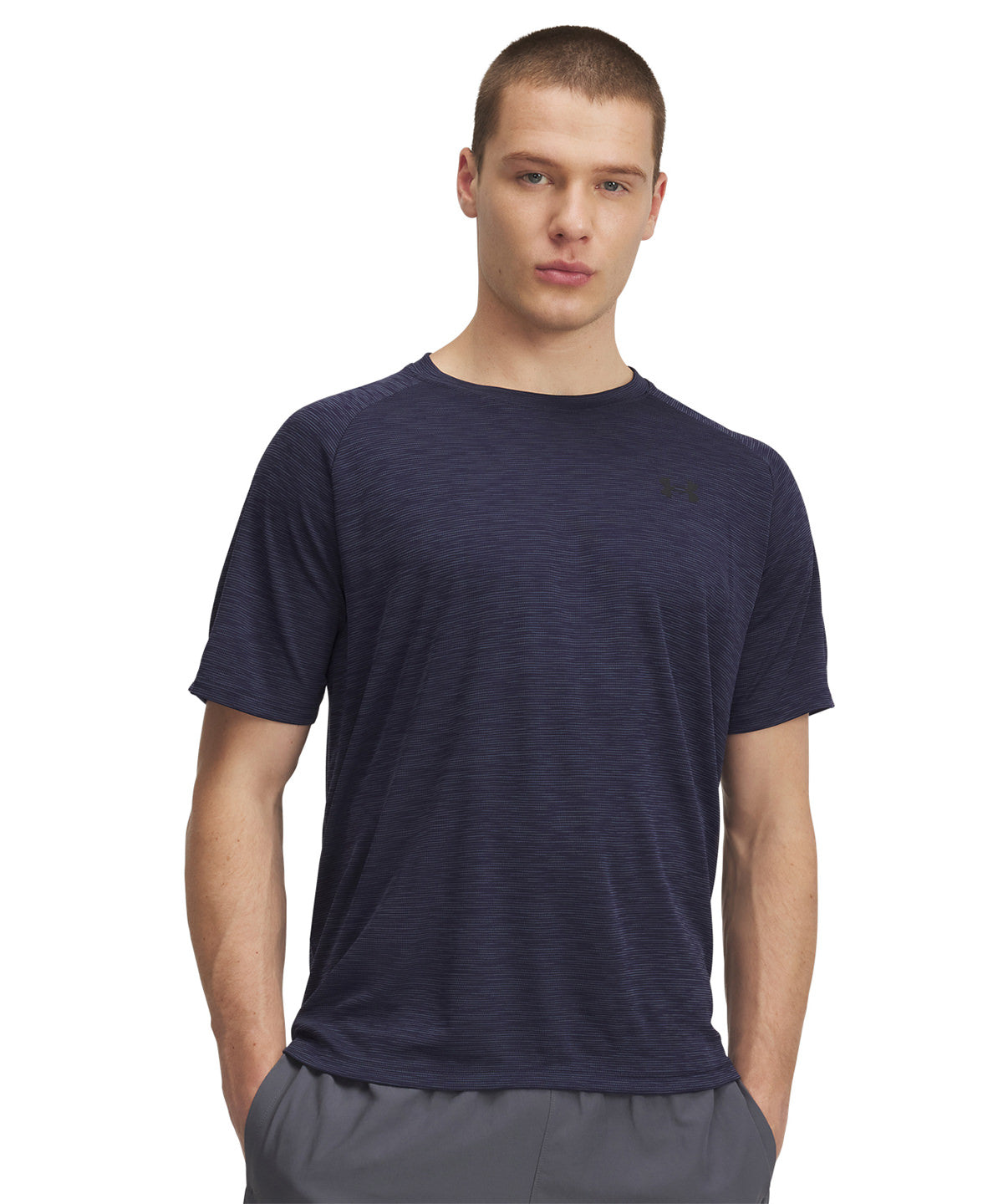 Under Armour UA Tech textured t-shirt in Castle Rock Grey*, lifestyle photo