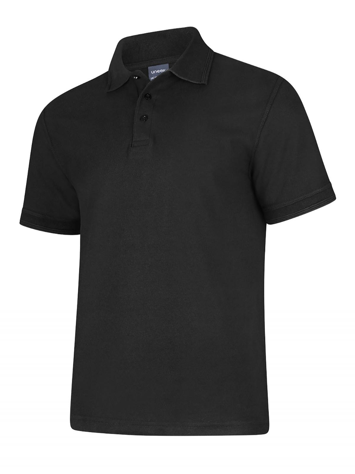 Uneek Deluxe Poloshirt in Black, back view