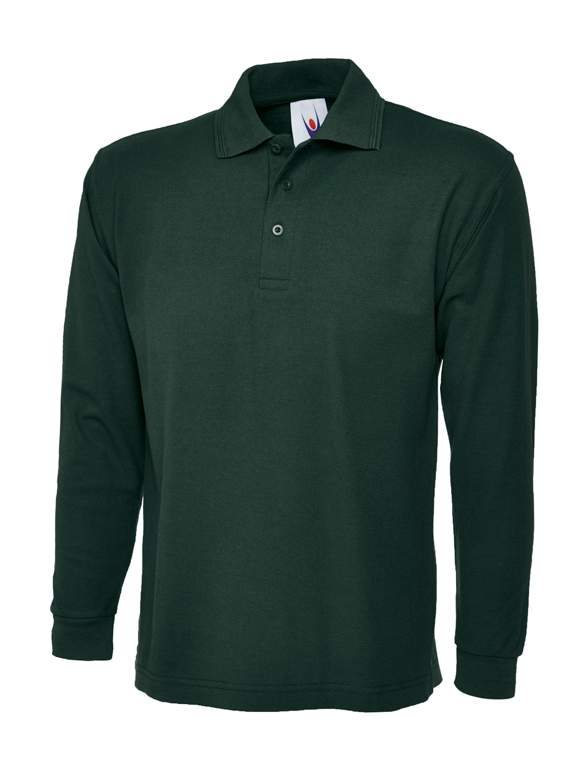 Uneek Longsleeve Classic Poloshirt in Bottle Green, front view