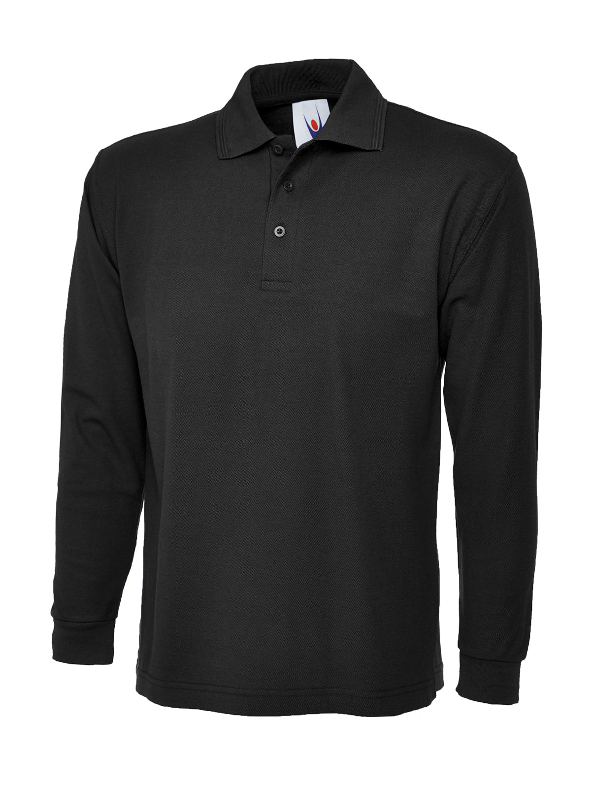 Uneek Longsleeve Classic Poloshirt in Black, back view