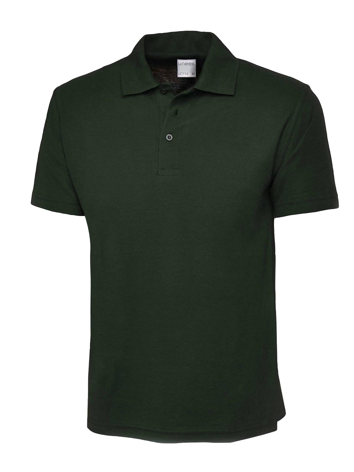 Uneek Mens Active Cotton Poloshirt in Bottle Green, front view