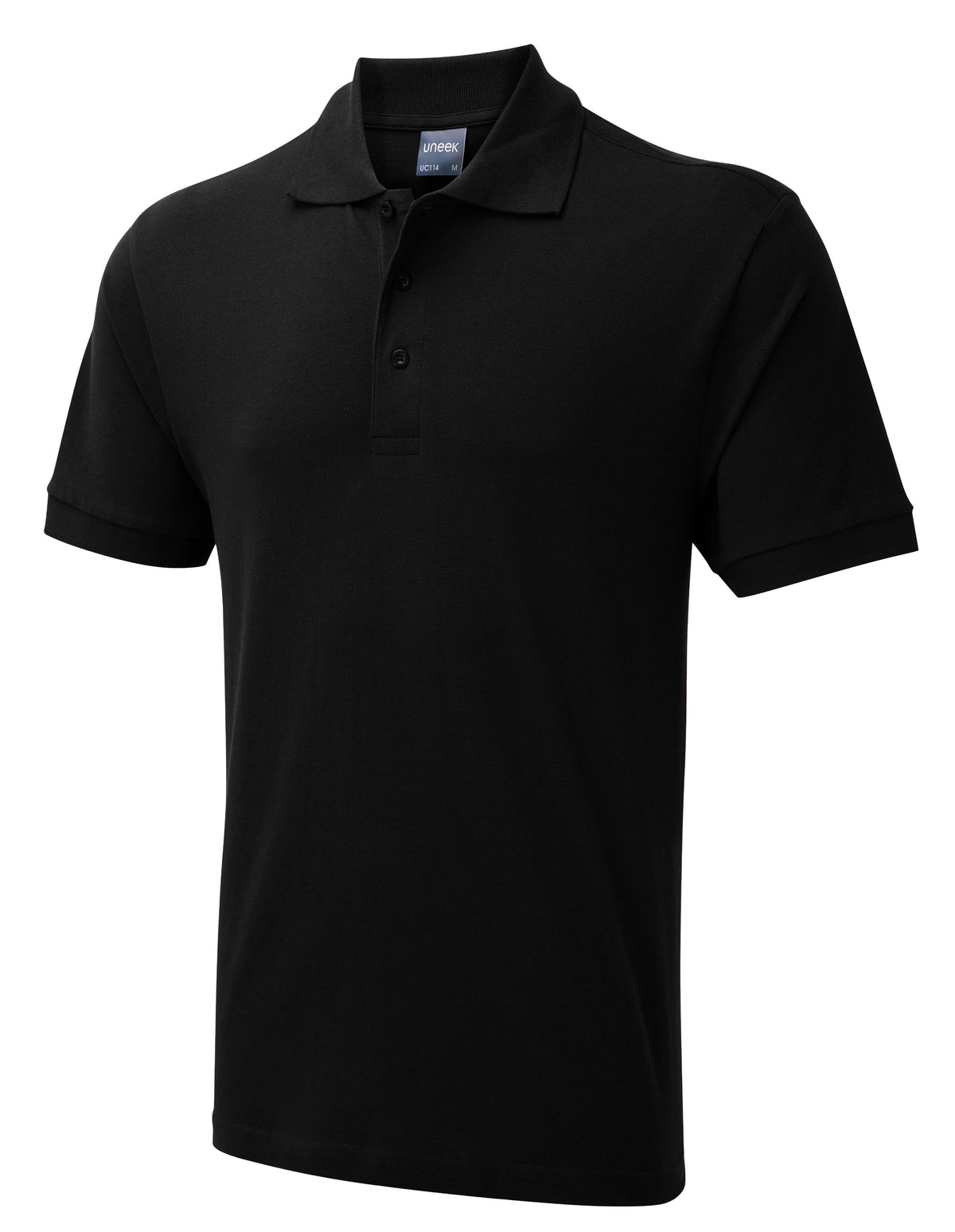 Uneek Mens Active Cotton Poloshirt in Black, back view