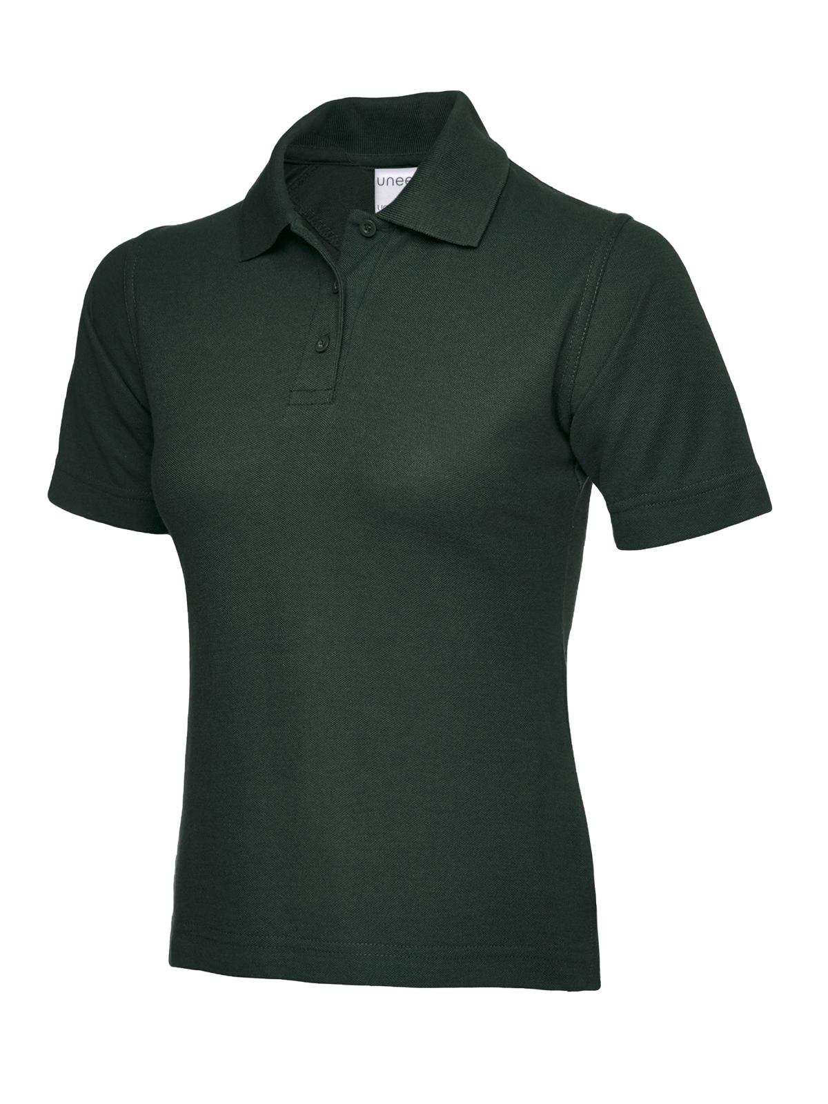 Uneek Ladies Active Cotton Poloshirt in Bottle Green, front view