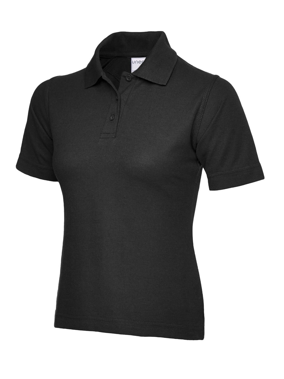 Uneek Ladies Active Cotton Poloshirt in Black, back view