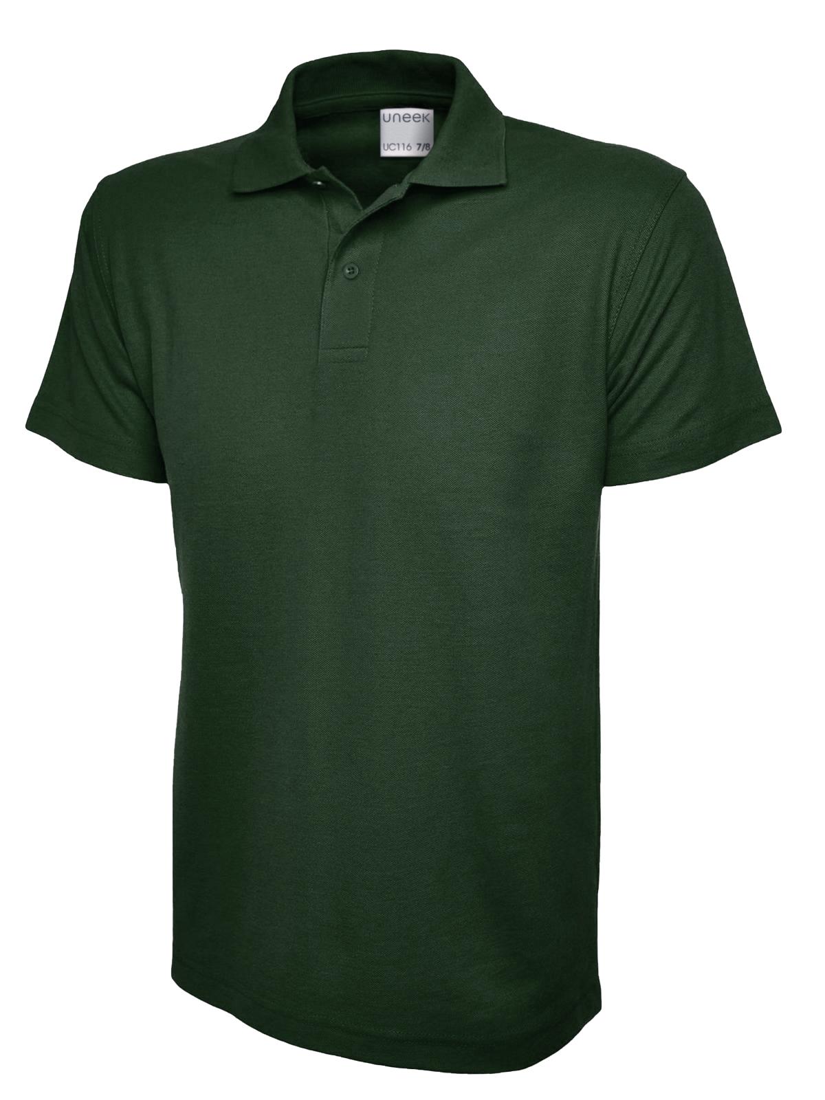 Uneek Childrens Active Cotton Poloshirt in Bottle Green, front view