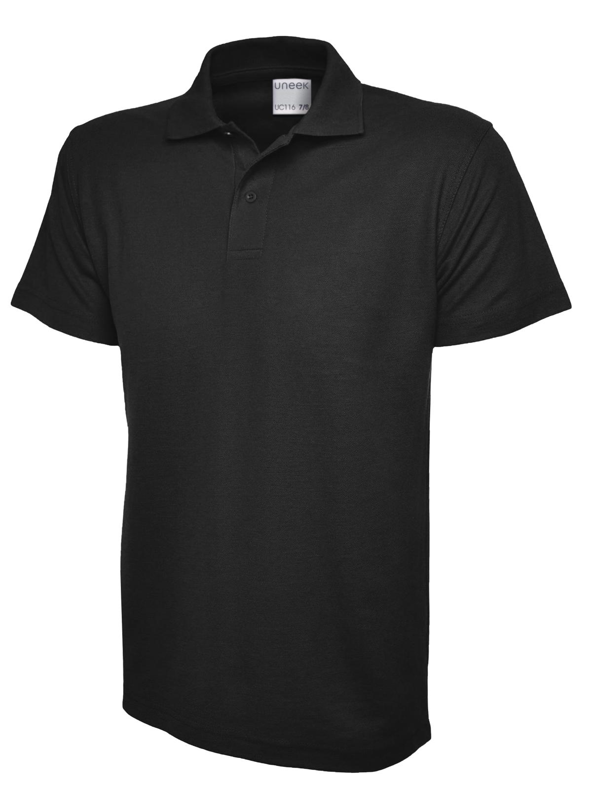 Uneek Childrens Active Cotton Poloshirt in Black, back view