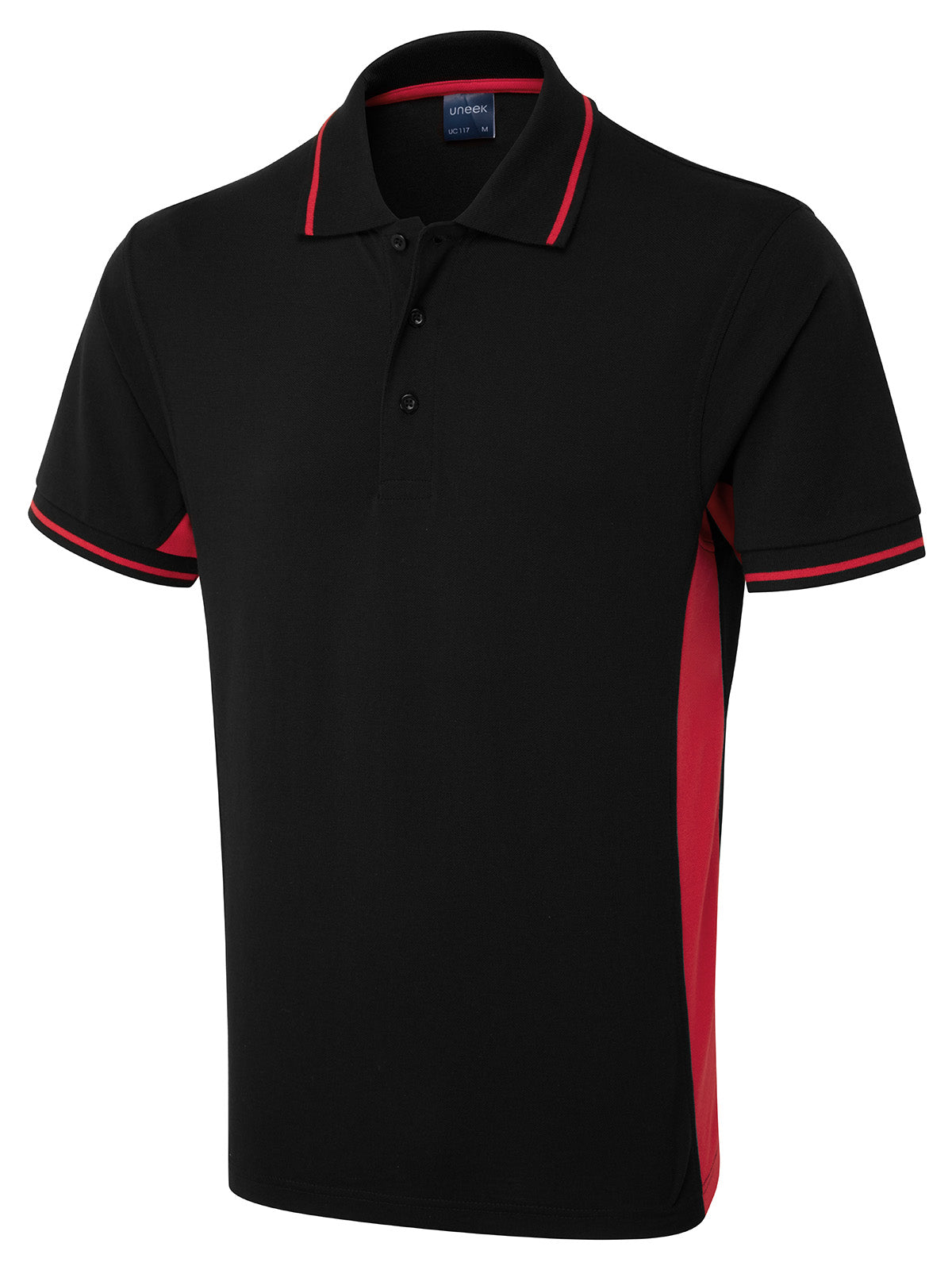 Uneek Two Tone Polo Shirt in Black/Red