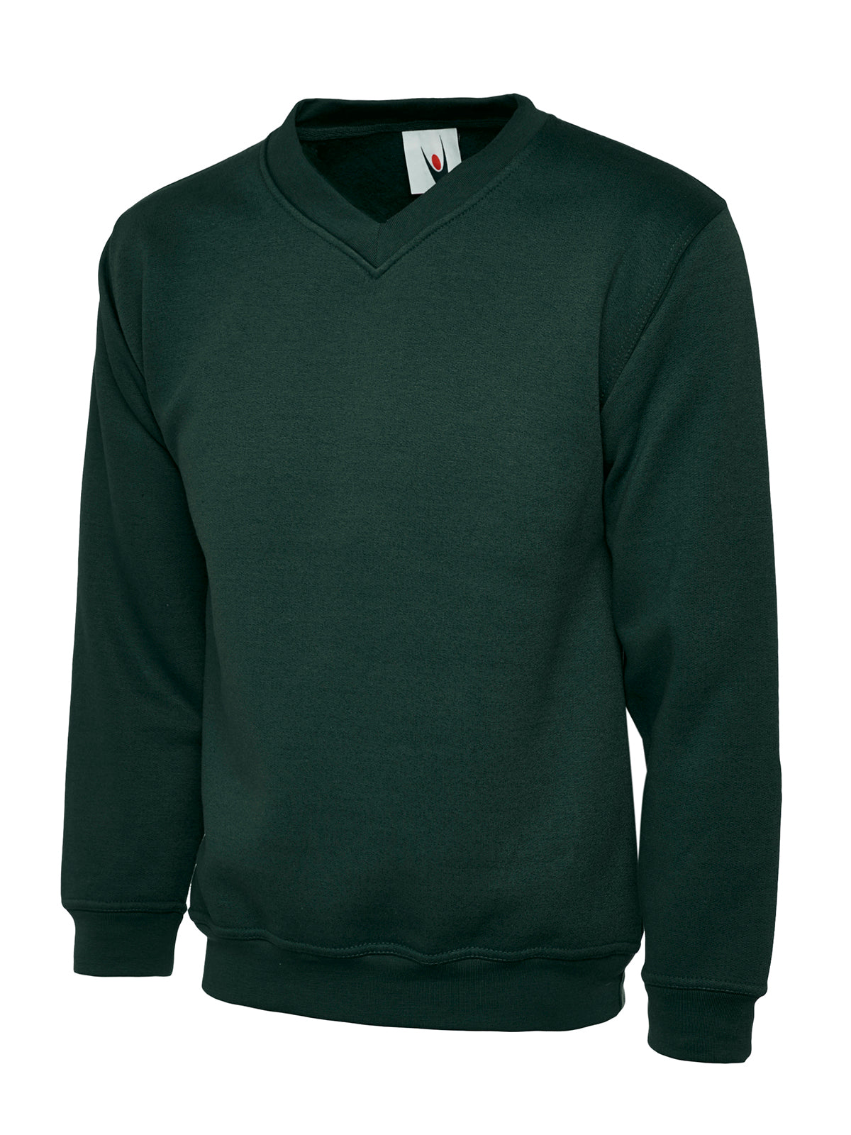 Uneek Classic V-Neck Sweatshirt in Bottle Green, front view
