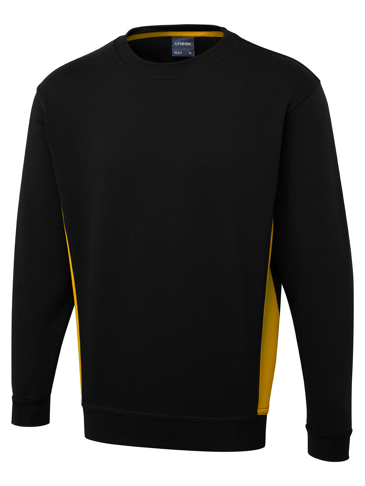 Uneek Two Tone Crew Neck Sweatshirt in Black/Yellow