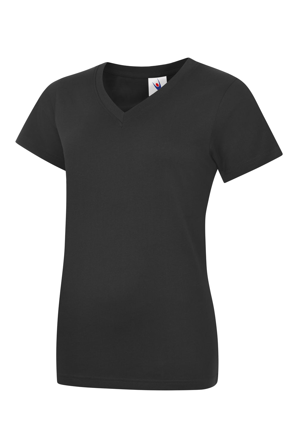 Uneek Ladies Classic V-Neck T-Shirt in Black, back view